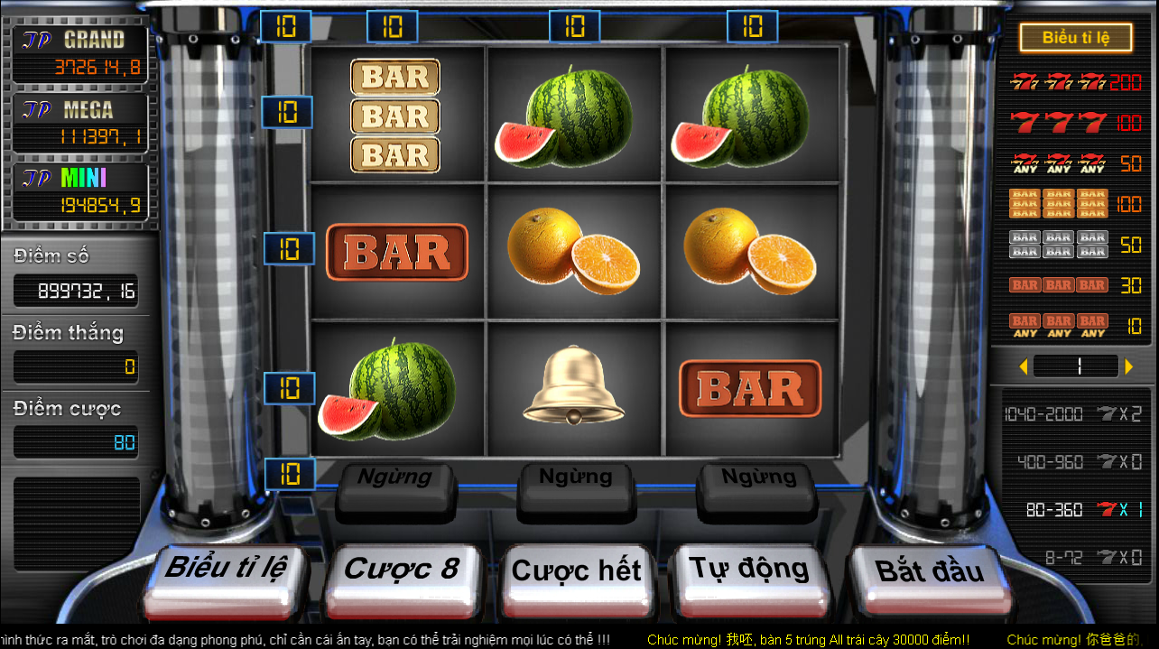 Bar trái cây - Slot game cực hấp dẫn với phần thưởng lớn tại Debet